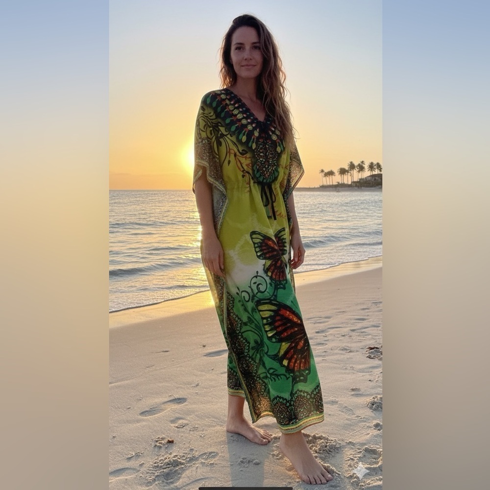 Cute Options Green Butterfly Kraften Print Dress
